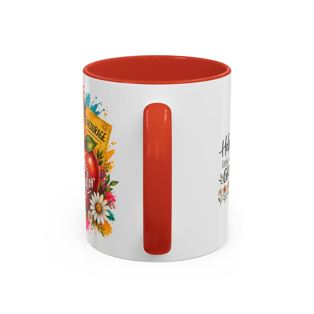 Teacher Coffee Mug — Personalized "Mrs. Taylor" Apple Design (Inspire, Encourage, Make a Difference)