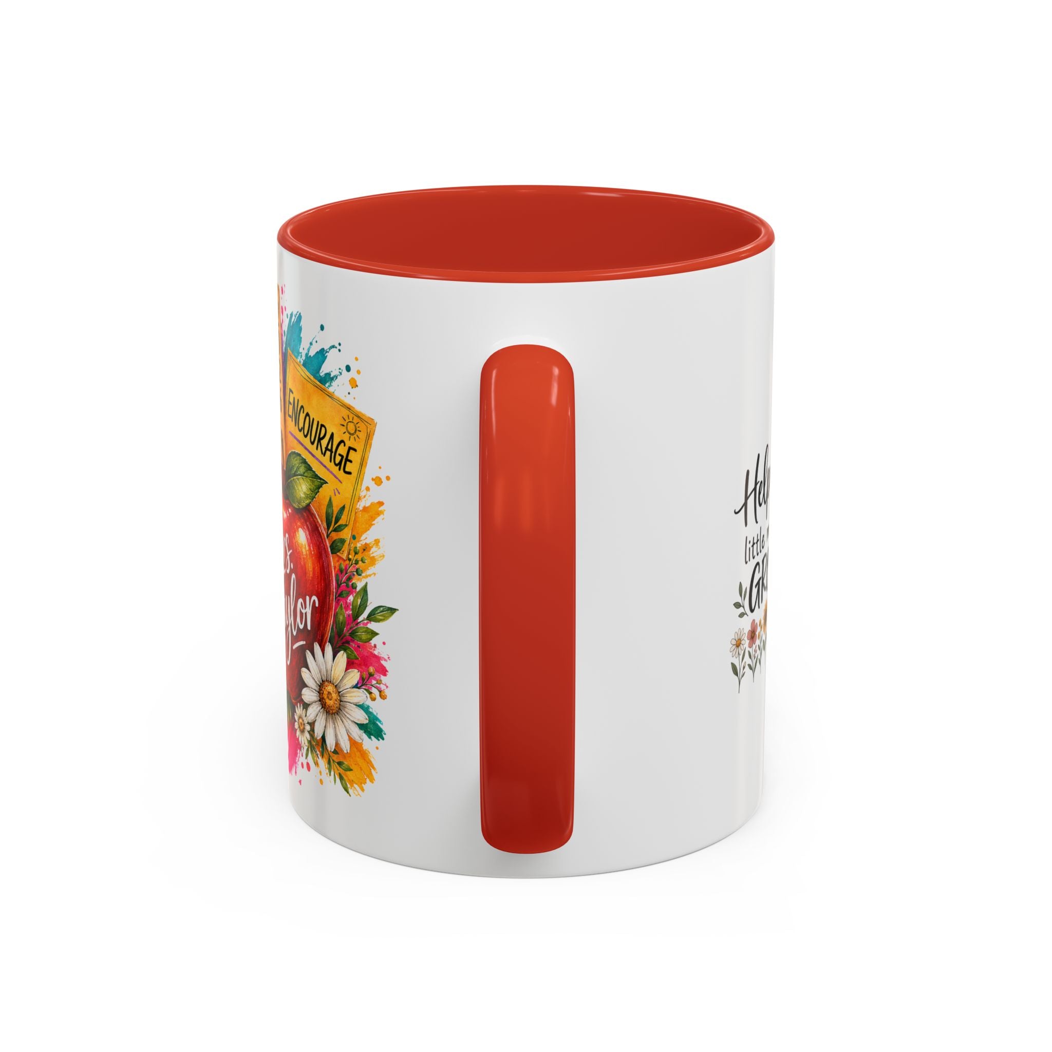 Teacher Coffee Mug — Personalized "Mrs. Taylor" Apple Design (Inspire, Encourage, Make a Difference)