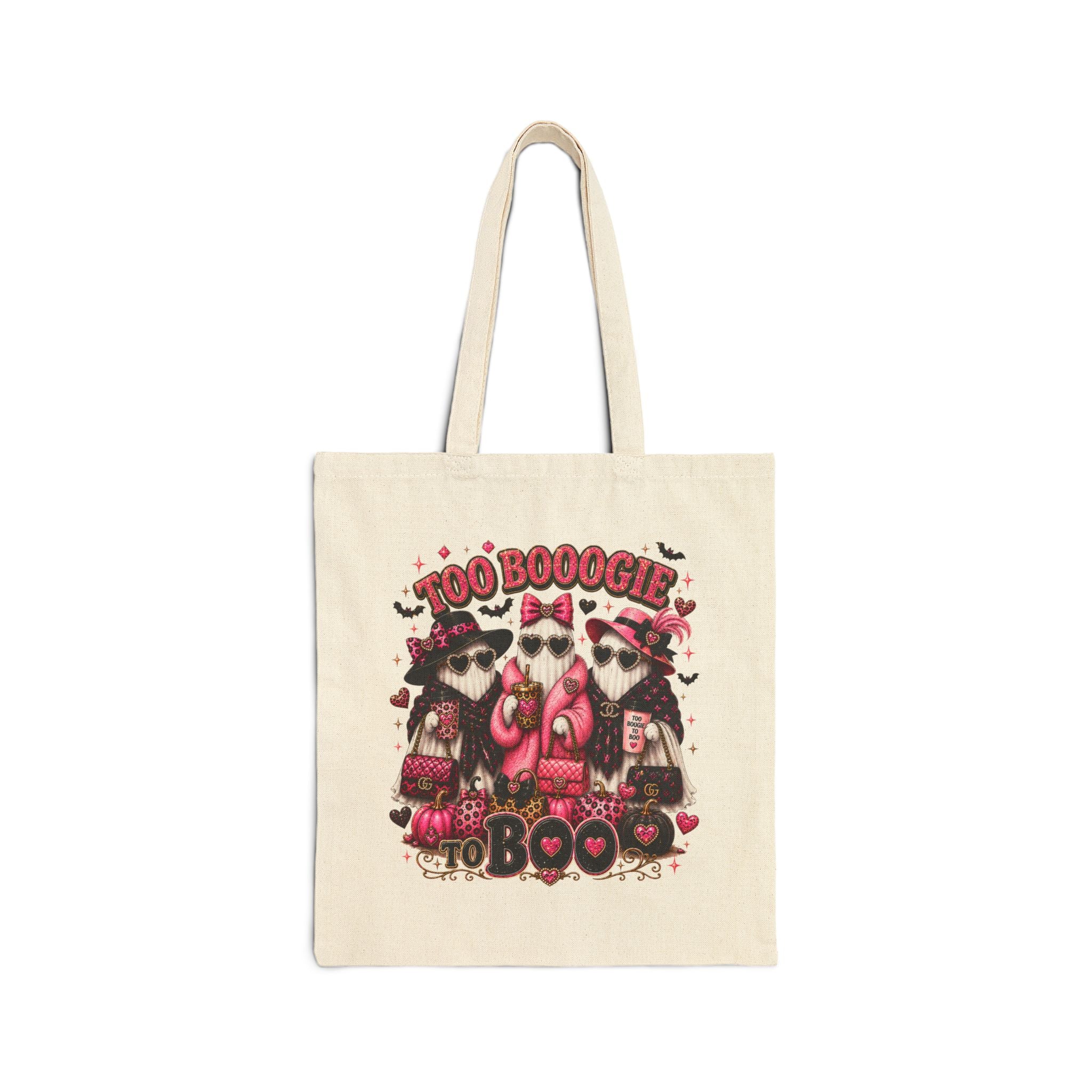 Too BOOOGIE to BOO Halloween Tote Bag | Pink Ghost Canvas Bag