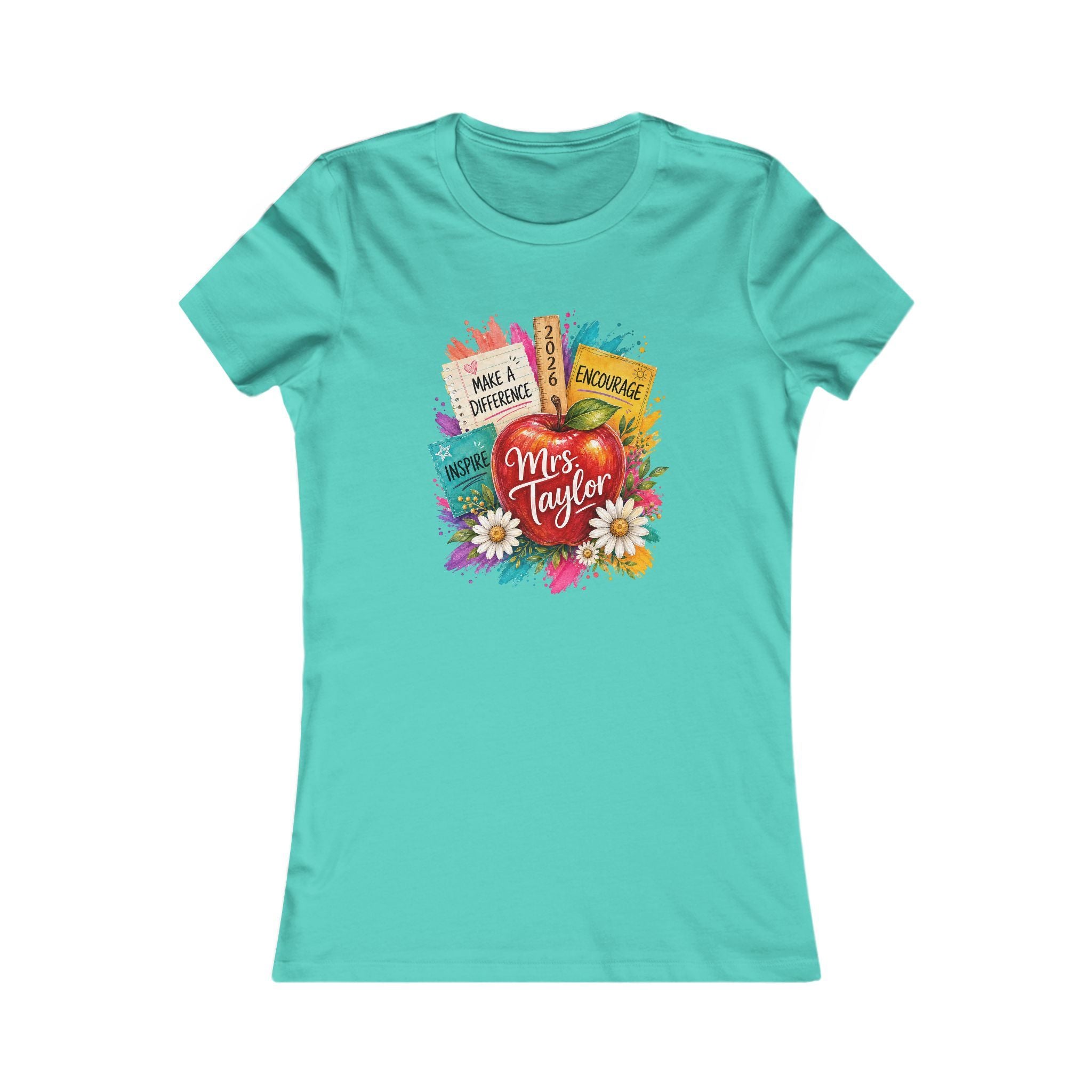 Teacher Appreciation T‑Shirt — "Mrs. Taylor" Colorful Apple & Books Design