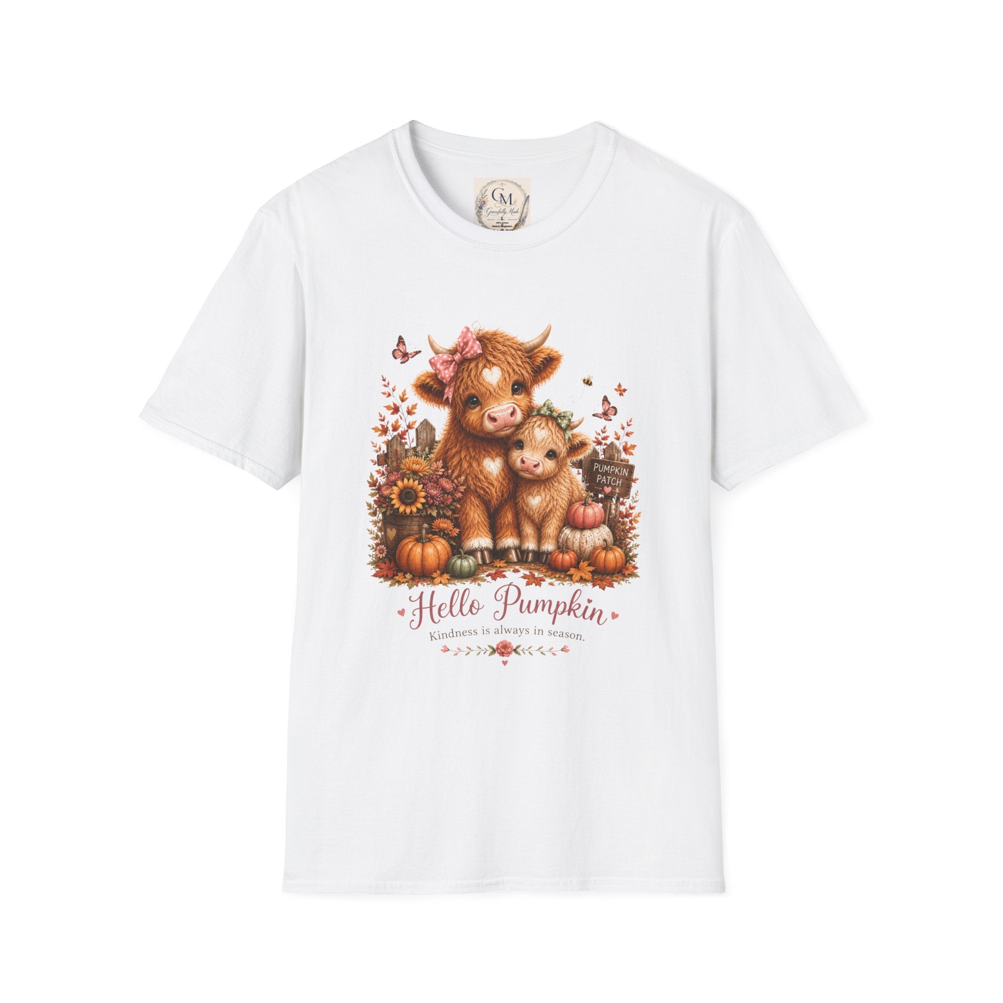Hello Pumpkin Cow T-Shirt — Cute Autumn Highland Calf Tee