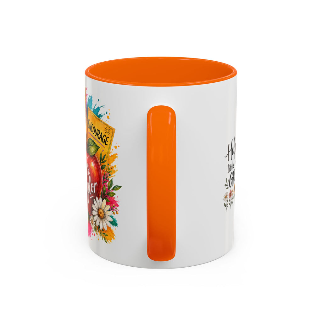 Teacher Coffee Mug — Personalized "Mrs. Taylor" Apple Design (Inspire, Encourage, Make a Difference)