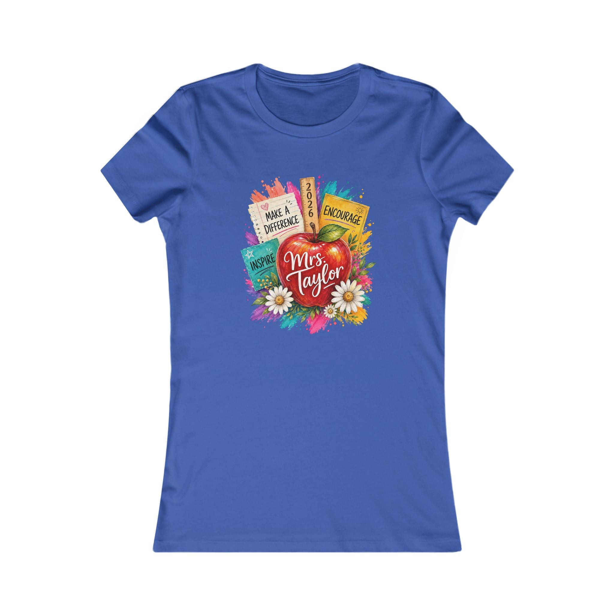 Teacher Appreciation T‑Shirt — "Mrs. Taylor" Colorful Apple & Books Design