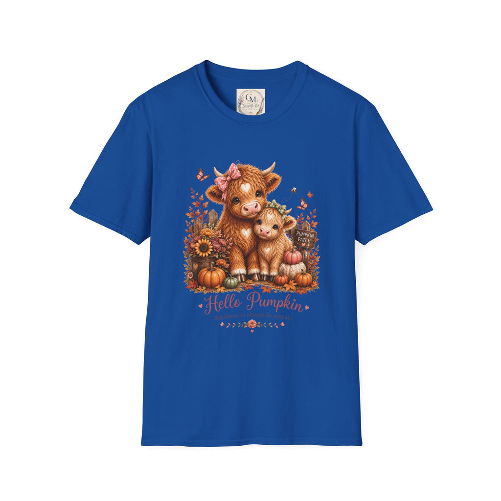 Hello Pumpkin Cow T-Shirt — Cute Autumn Highland Calf Tee