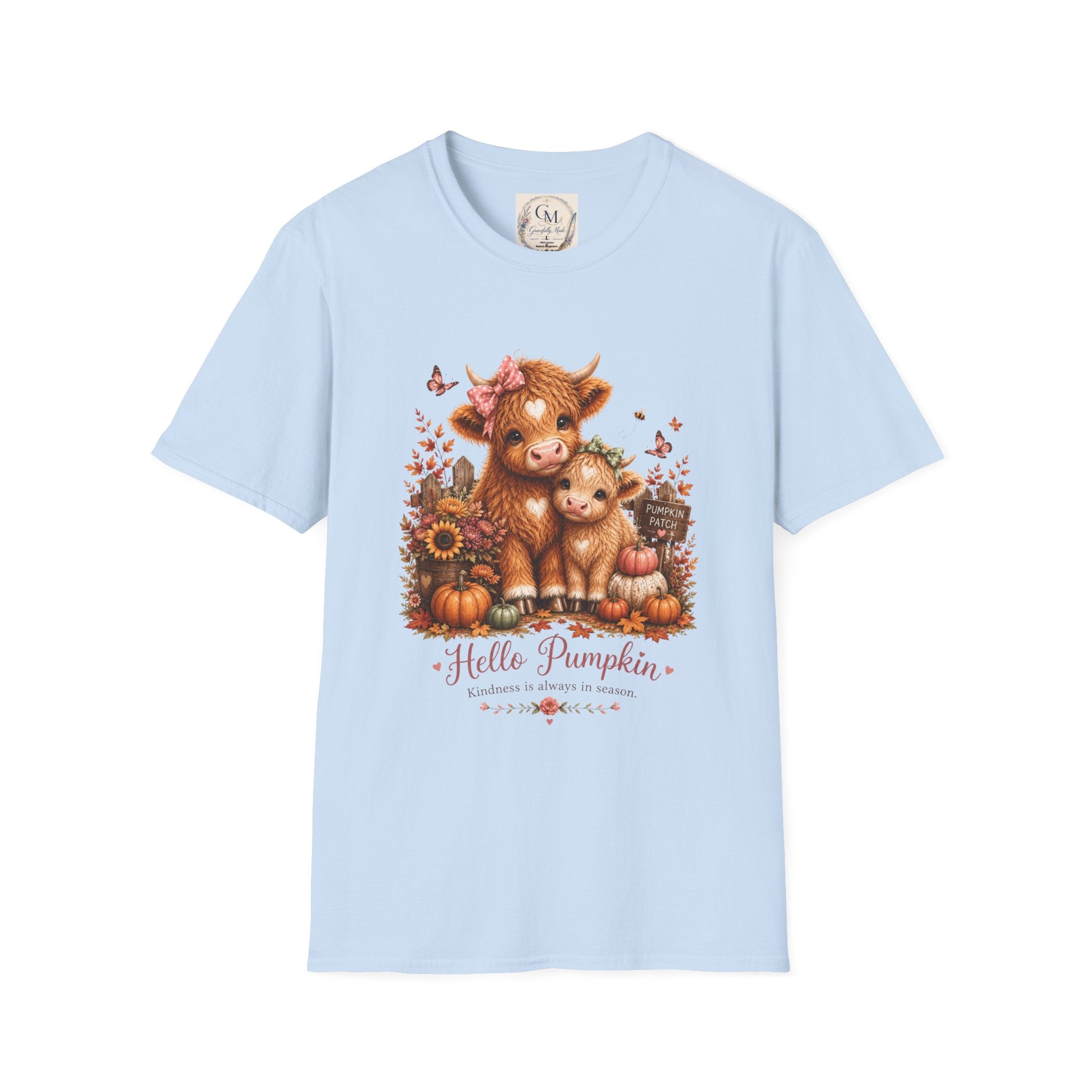 Hello Pumpkin Cow T-Shirt — Cute Autumn Highland Calf Tee