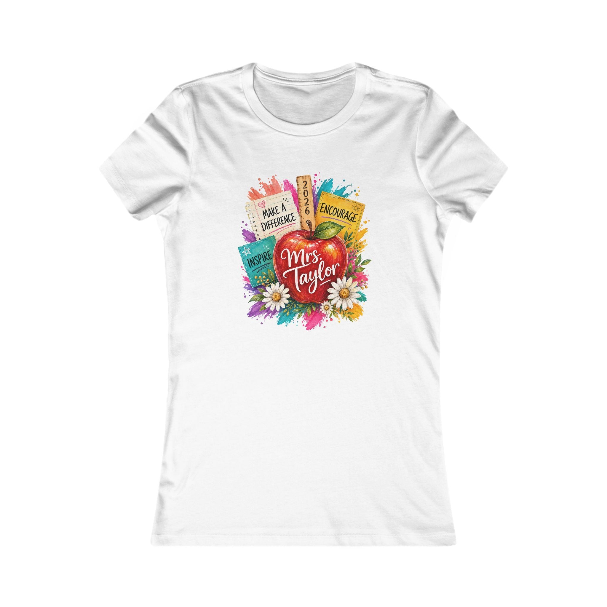 Teacher Appreciation T‑Shirt — "Mrs. Taylor" Colorful Apple & Books Design