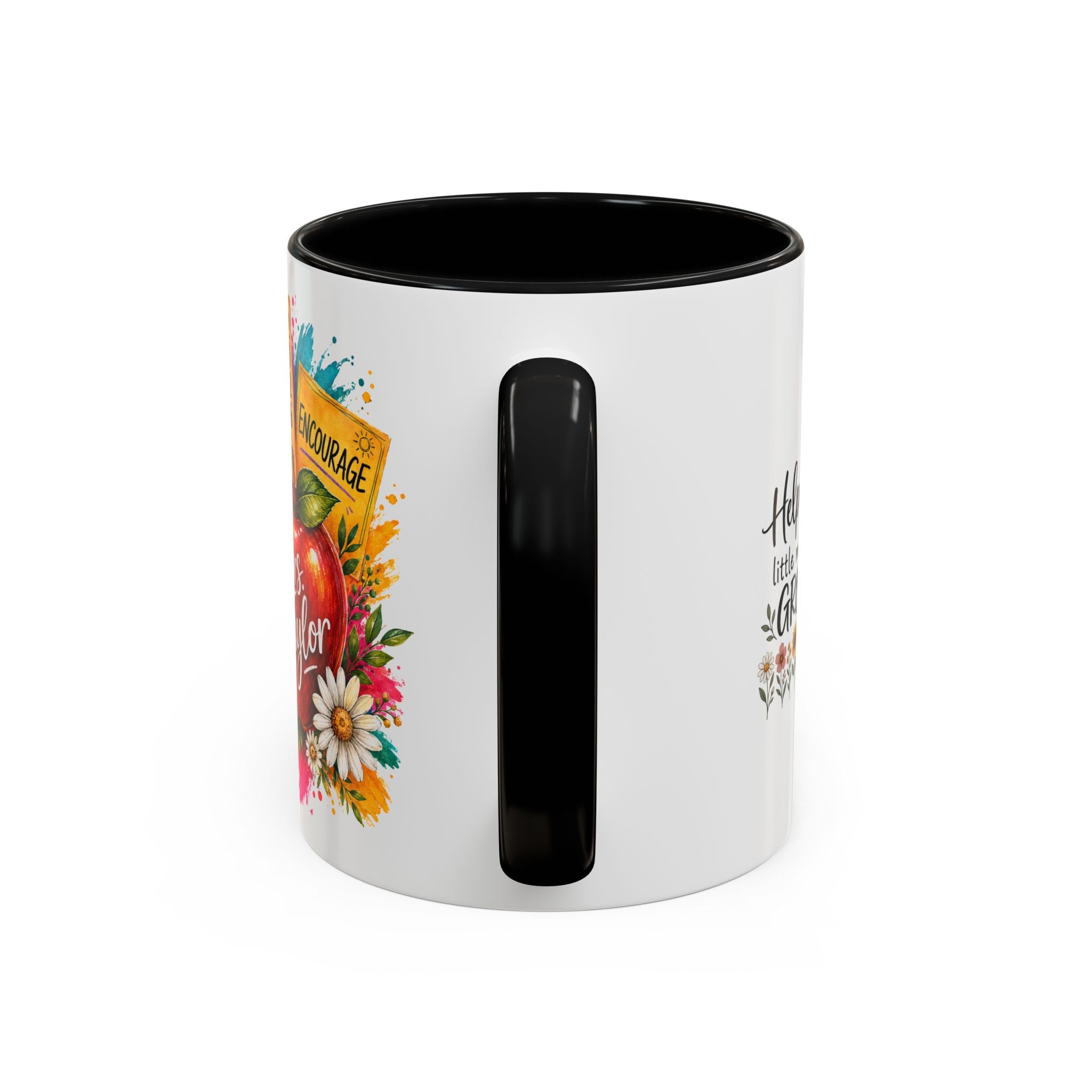 Teacher Coffee Mug — Personalized "Mrs. Taylor" Apple Design (Inspire, Encourage, Make a Difference)