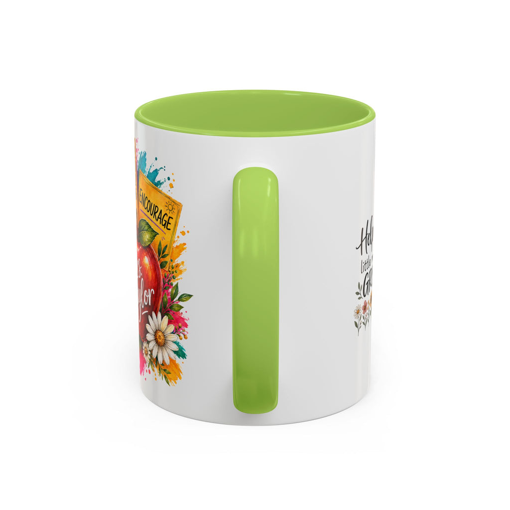 Teacher Coffee Mug — Personalized "Mrs. Taylor" Apple Design (Inspire, Encourage, Make a Difference)
