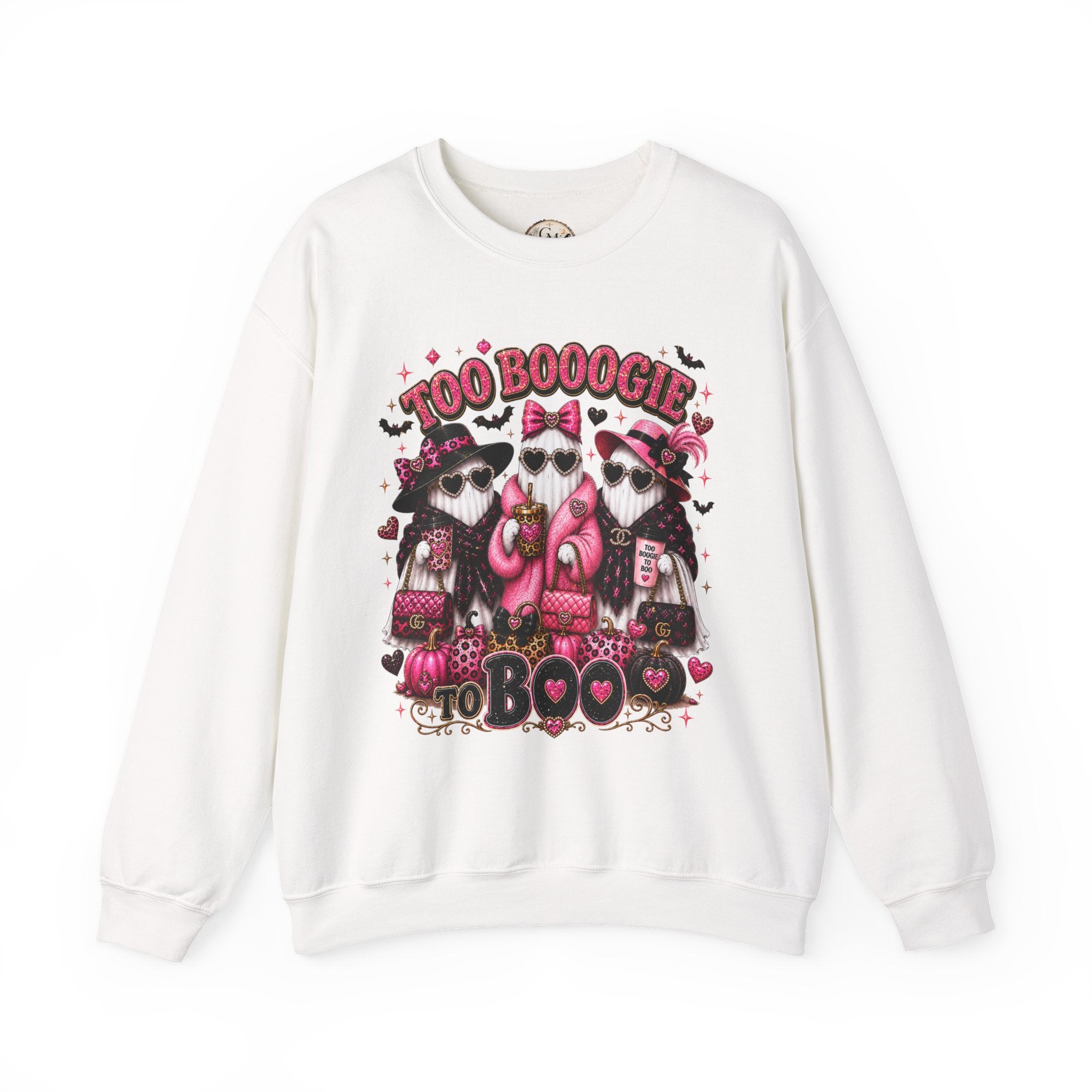 Too Booogie to Boo Halloween Sweatshirt | Cute Pink Ghost Crewneck | Spooky Season Sweatshirt