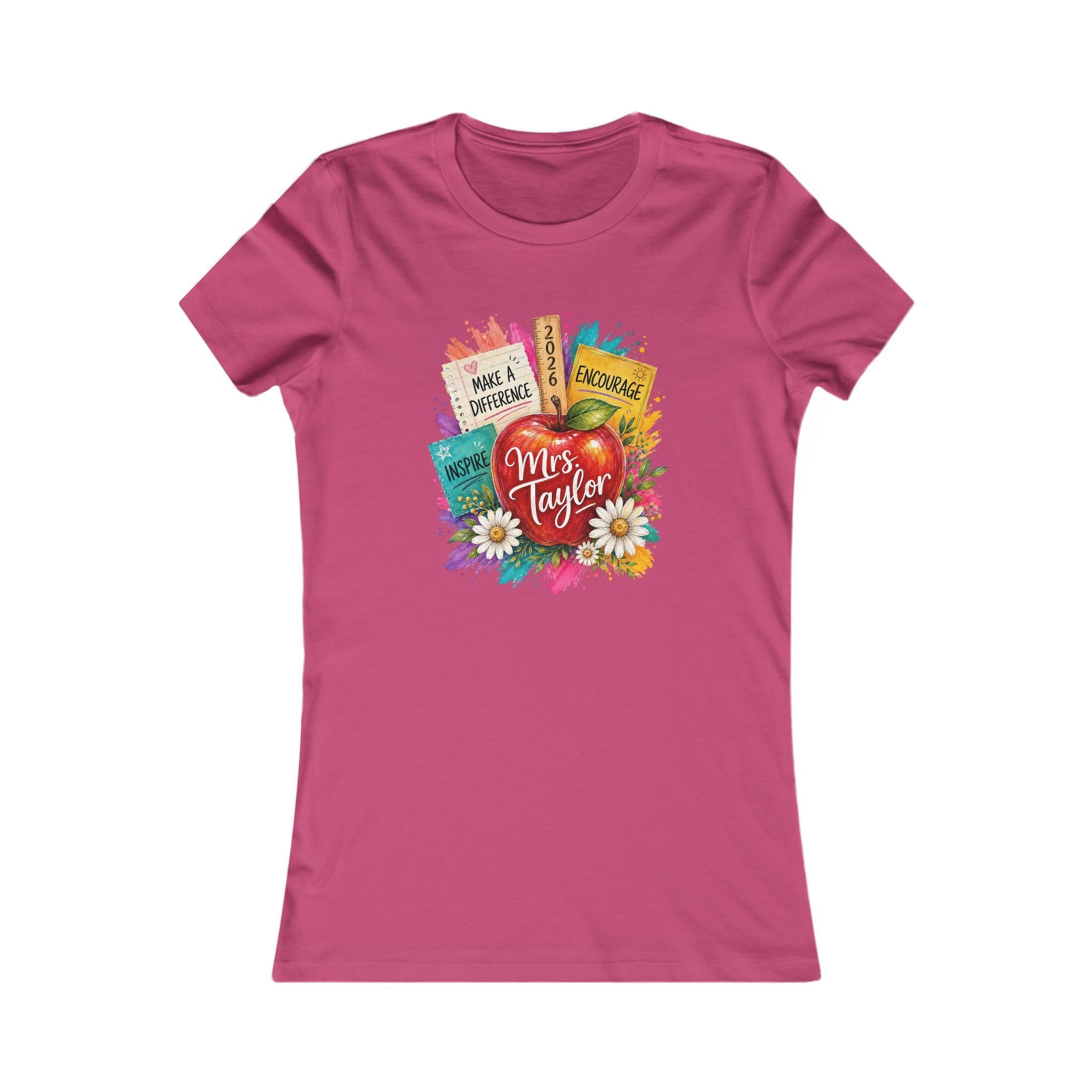 Teacher Appreciation T‑Shirt — "Mrs. Taylor" Colorful Apple & Books Design