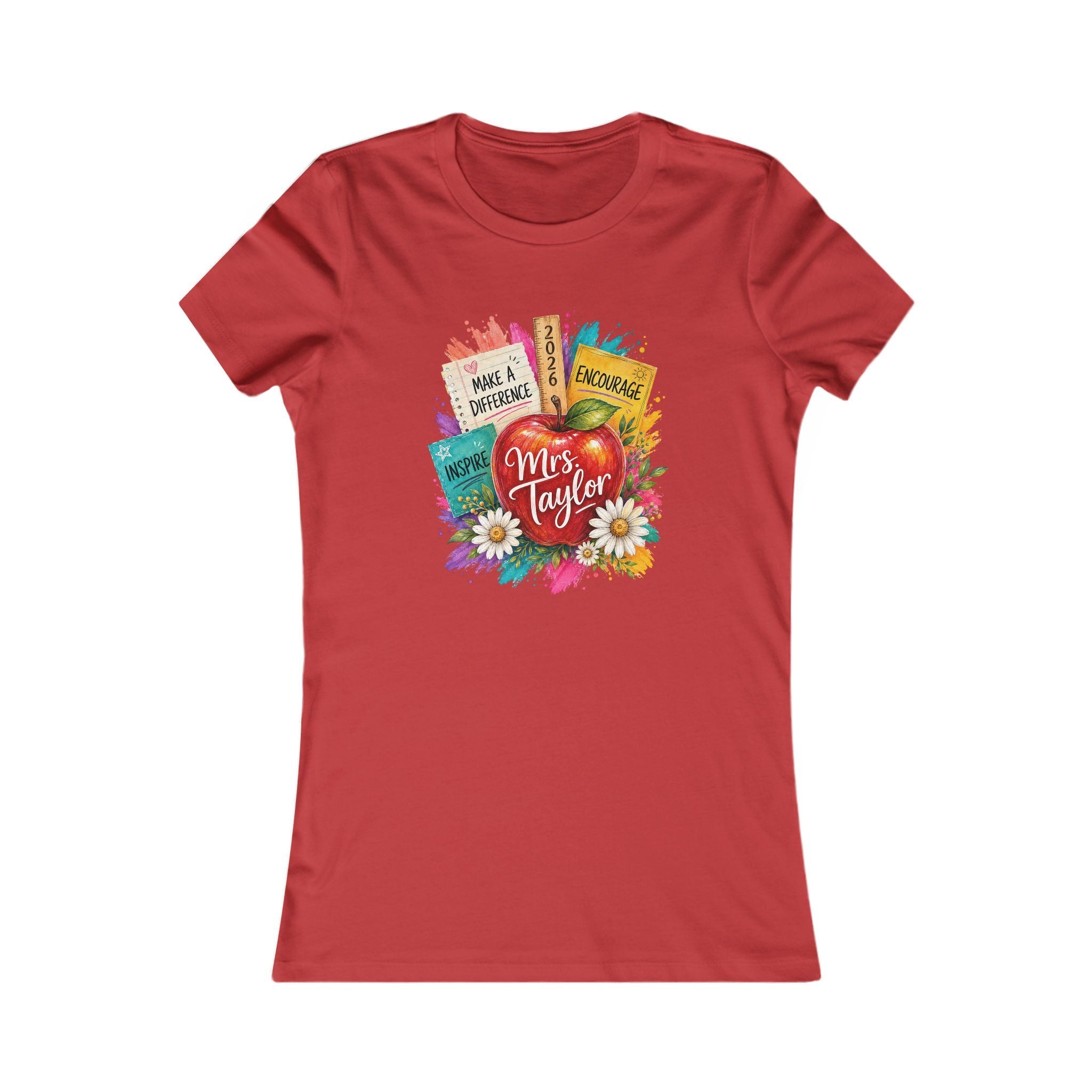 Teacher Appreciation T‑Shirt — "Mrs. Taylor" Colorful Apple & Books Design