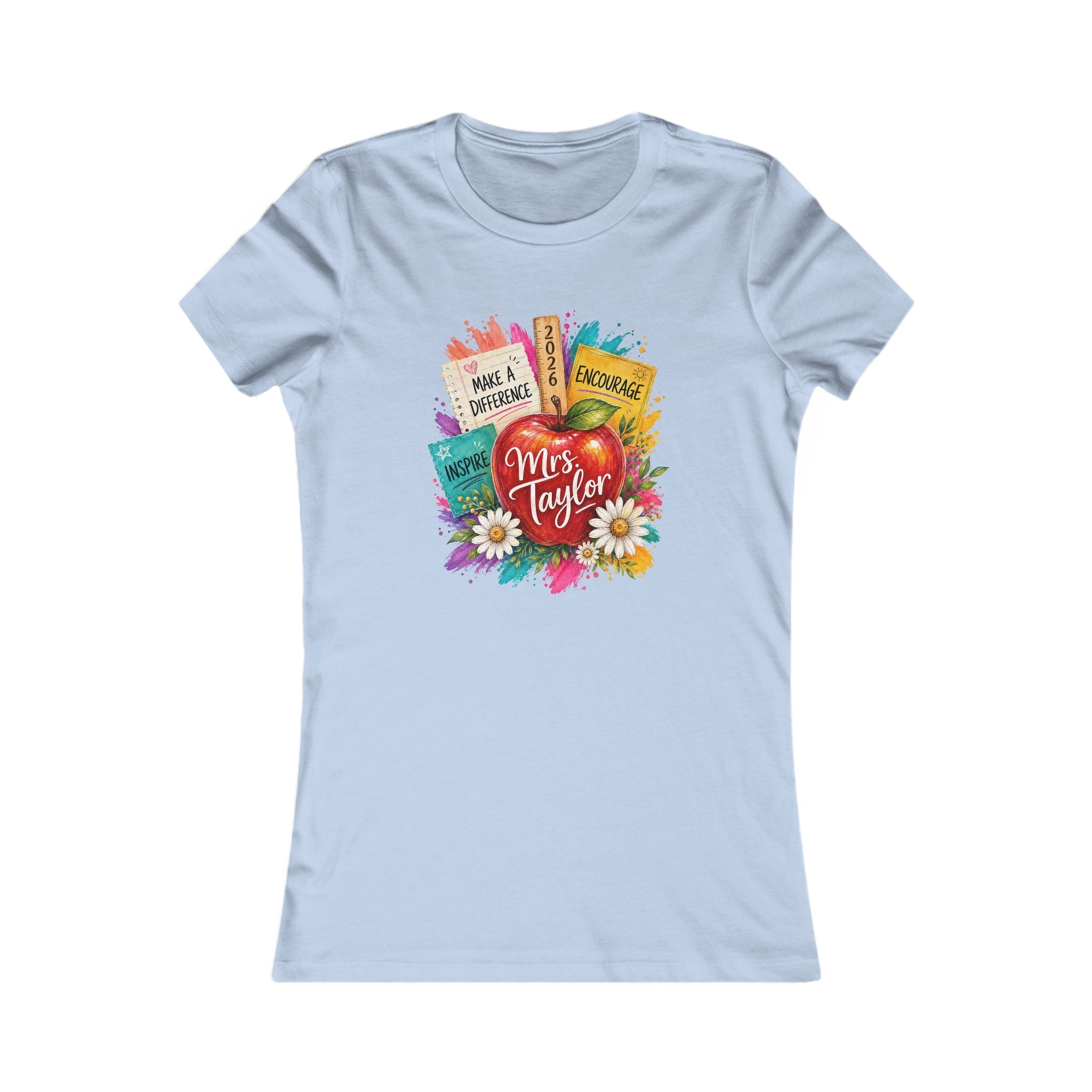 Teacher Appreciation T‑Shirt — "Mrs. Taylor" Colorful Apple & Books Design