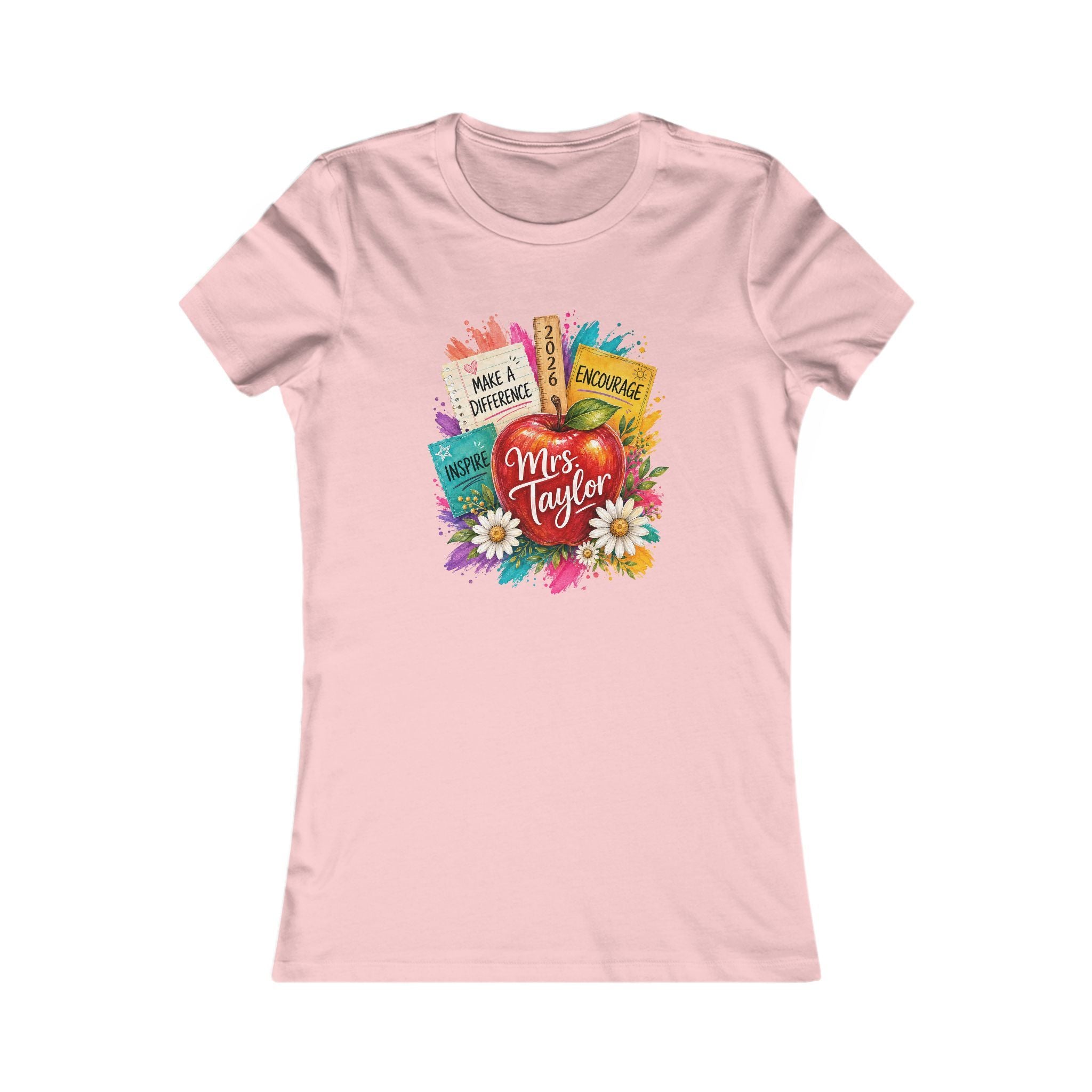 Teacher Appreciation T‑Shirt — "Mrs. Taylor" Colorful Apple & Books Design