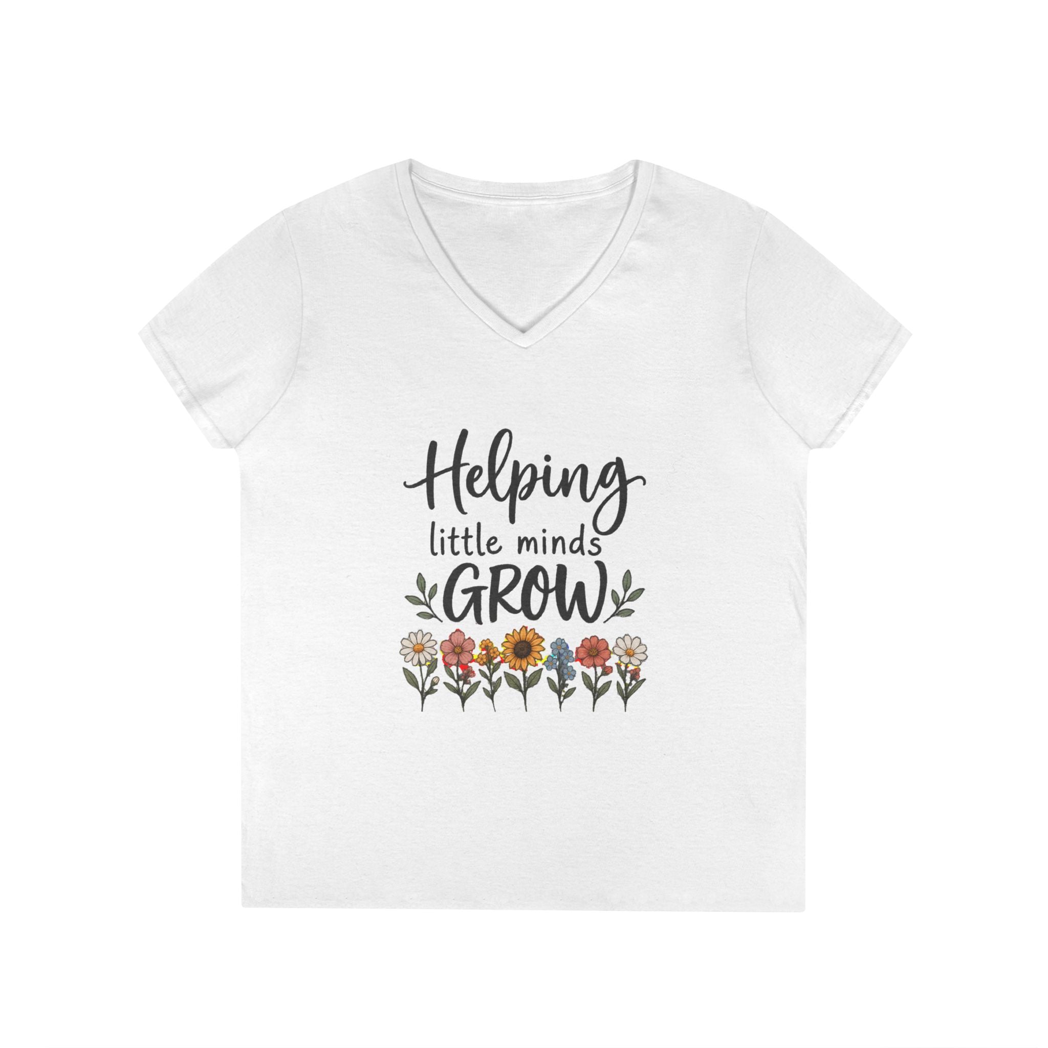 Helping Little Minds Grow V-Neck Tee — Teacher Appreciation Floral T-Shirt