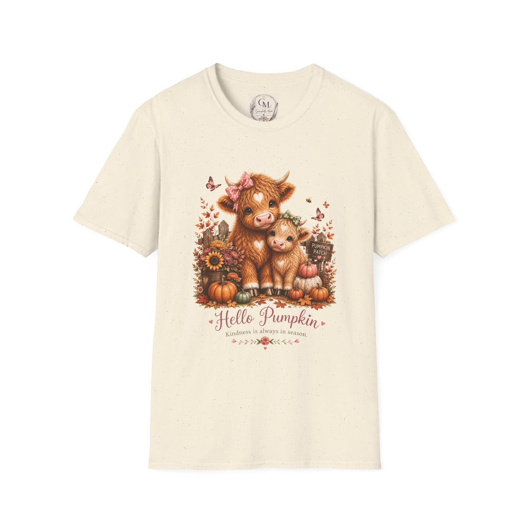 Hello Pumpkin Cow T-Shirt — Cute Autumn Highland Calf Tee