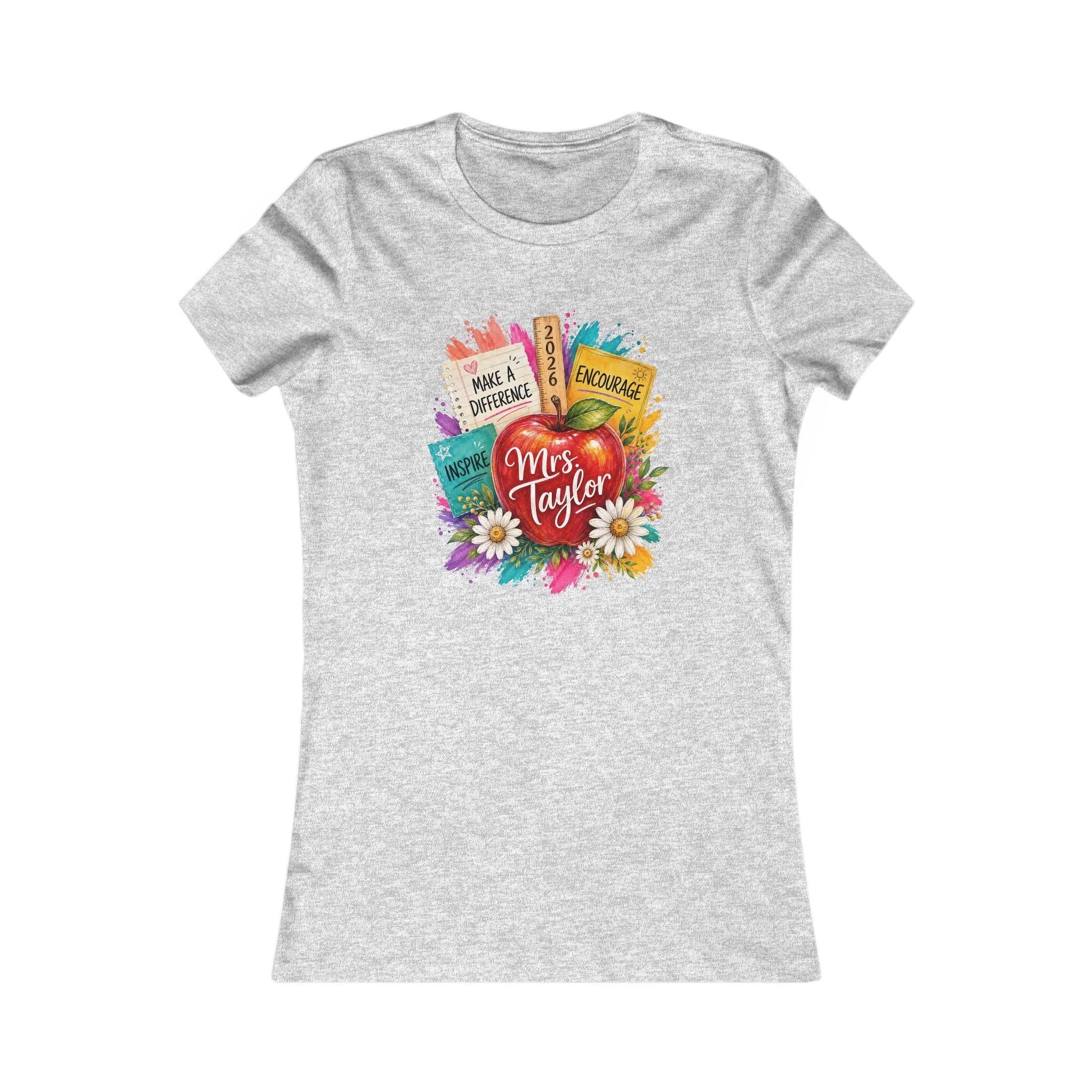 Teacher Appreciation T‑Shirt — "Mrs. Taylor" Colorful Apple & Books Design