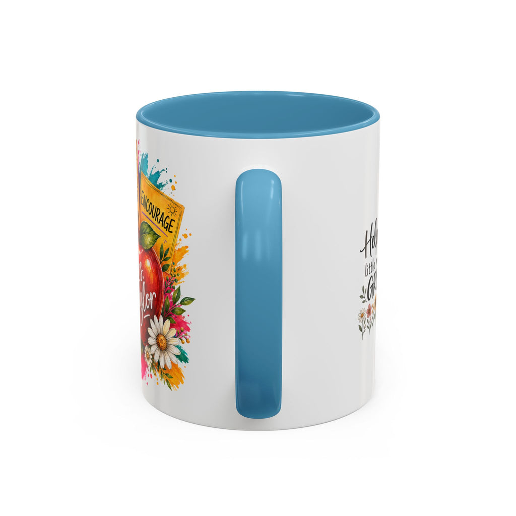 Teacher Coffee Mug — Personalized "Mrs. Taylor" Apple Design (Inspire, Encourage, Make a Difference)